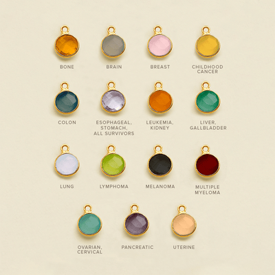 Gemstone add-on color options for cancer awareness, one per cancer type.